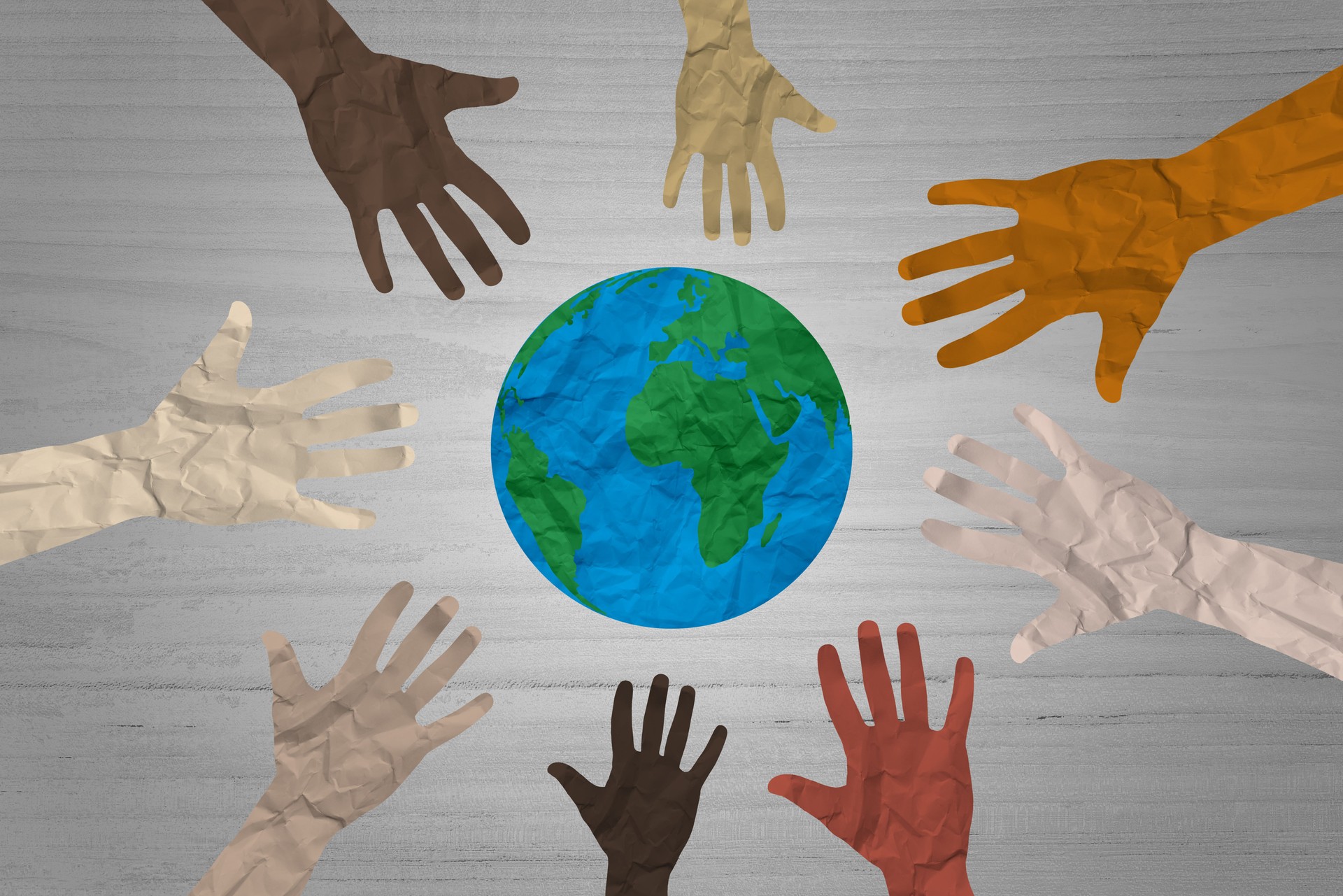 Global culture and world diversity or earth day as a concept of diverse people and crowd cooperation symbol as hands holding together the planet earth in a 3D illustration style.